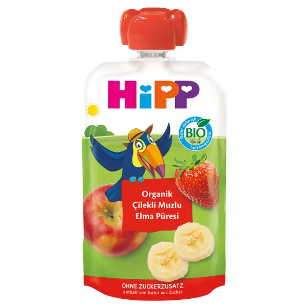 HiPP Organik Çilekli Muzlu Elmalı Meyve Püresi
